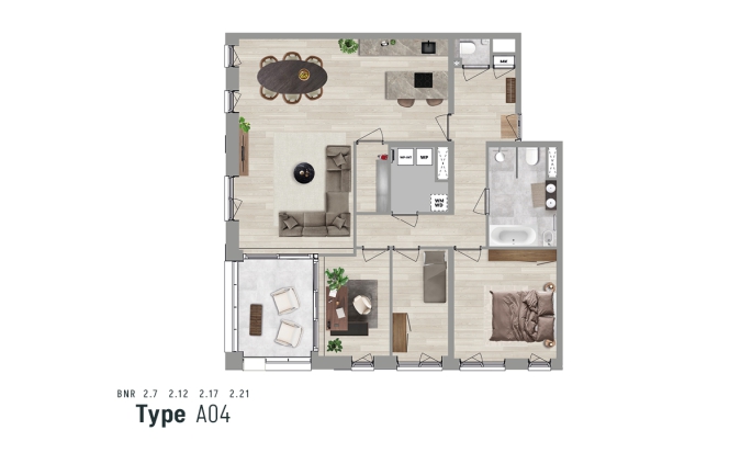 De Vechtvliet, Appartement type A04 (verdieping 1-2-3-4), bouwnummer: 2.21, Hardenberg