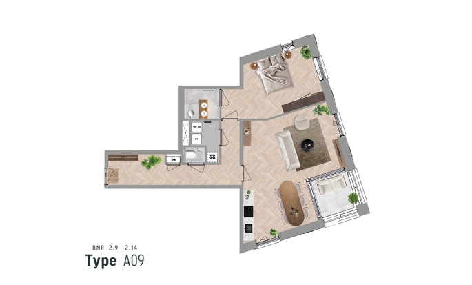 De Vechtvliet, Appartement type A09 (verdieping 2-3), Hardenberg