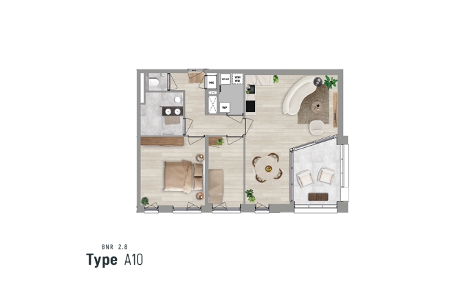 De Vechtvliet, Appartement type A10 (verdieping 2-3), Hardenberg