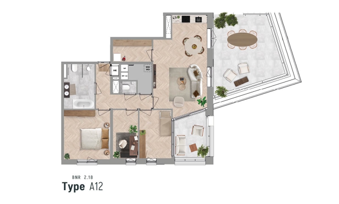 De Vechtvliet, Appartement type A12 (verdieping 4), bouwnummer: 2.18, Hardenberg