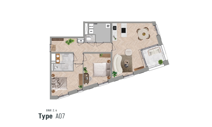 De Vechtvliet, Appartement type A07 (verdieping 1), Hardenberg